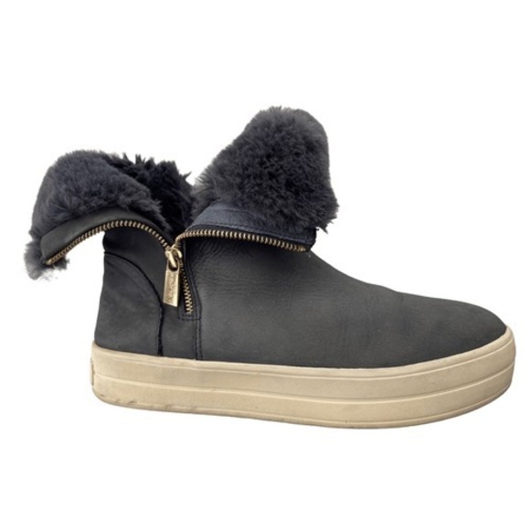 J/Slides Henley Sherpa Lined Platform Sneaker Boots Black Suede Women's 10 - Picture 1 of 9